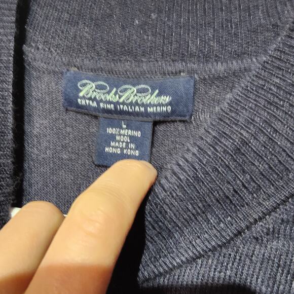 Brooks Brothers Men's Sz L Navy Blue Extra Fine Italian Merino Wool Sweater - Picture 3 of 4